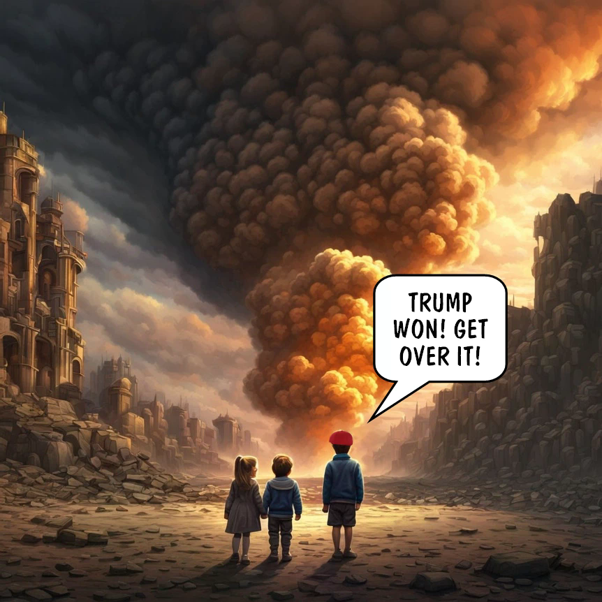 Amidst widespread devastation, a stupid MAGA kid gloats that Trump won.
